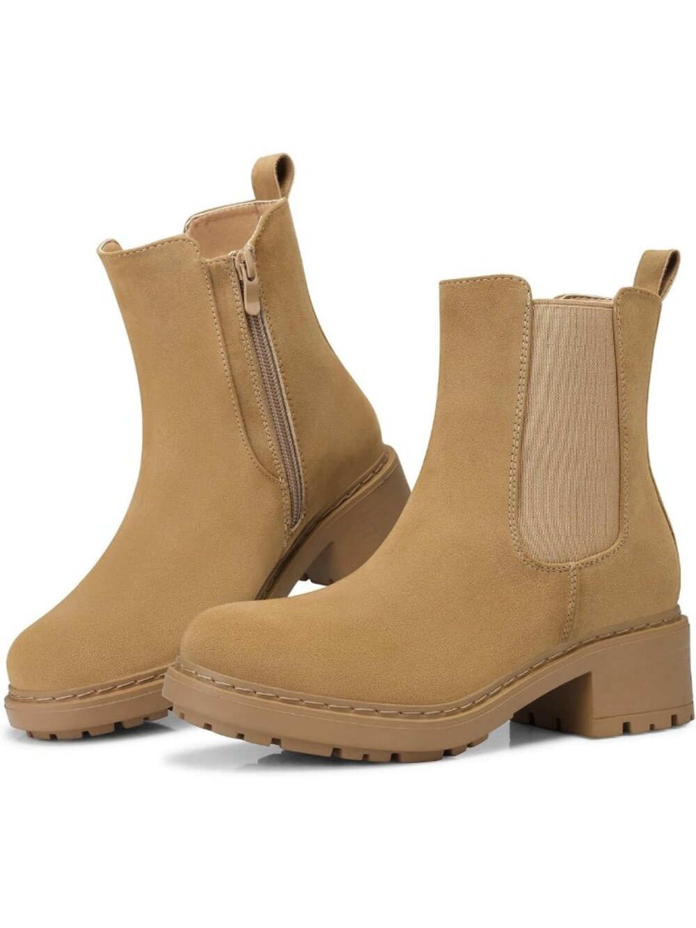 Stylish Women's Ankle Chelsea Boots - Slip-On Chunky Heel Platform Booties